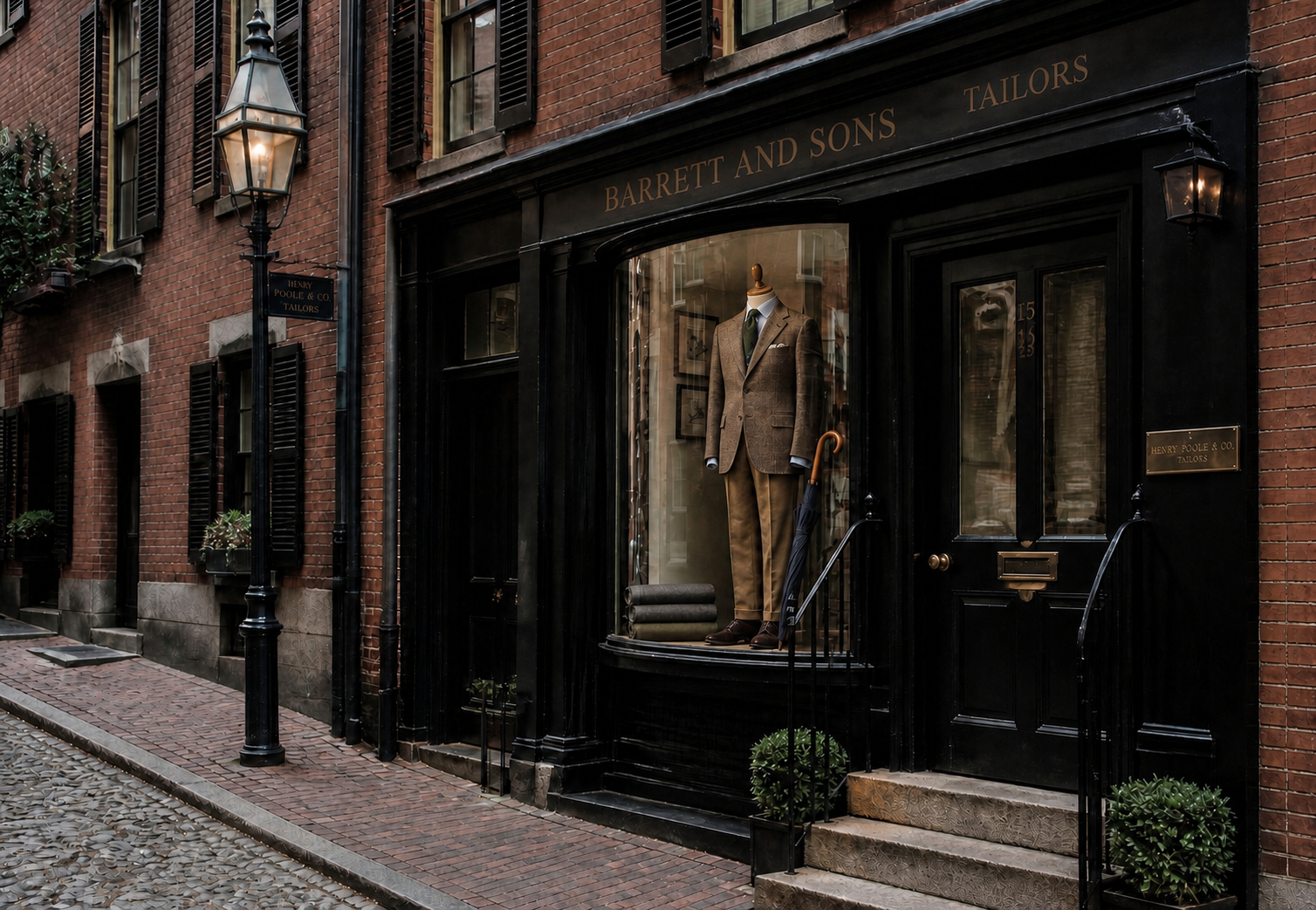 The Barrett & Sons shopfront on Charles Street, Beacon Hill.