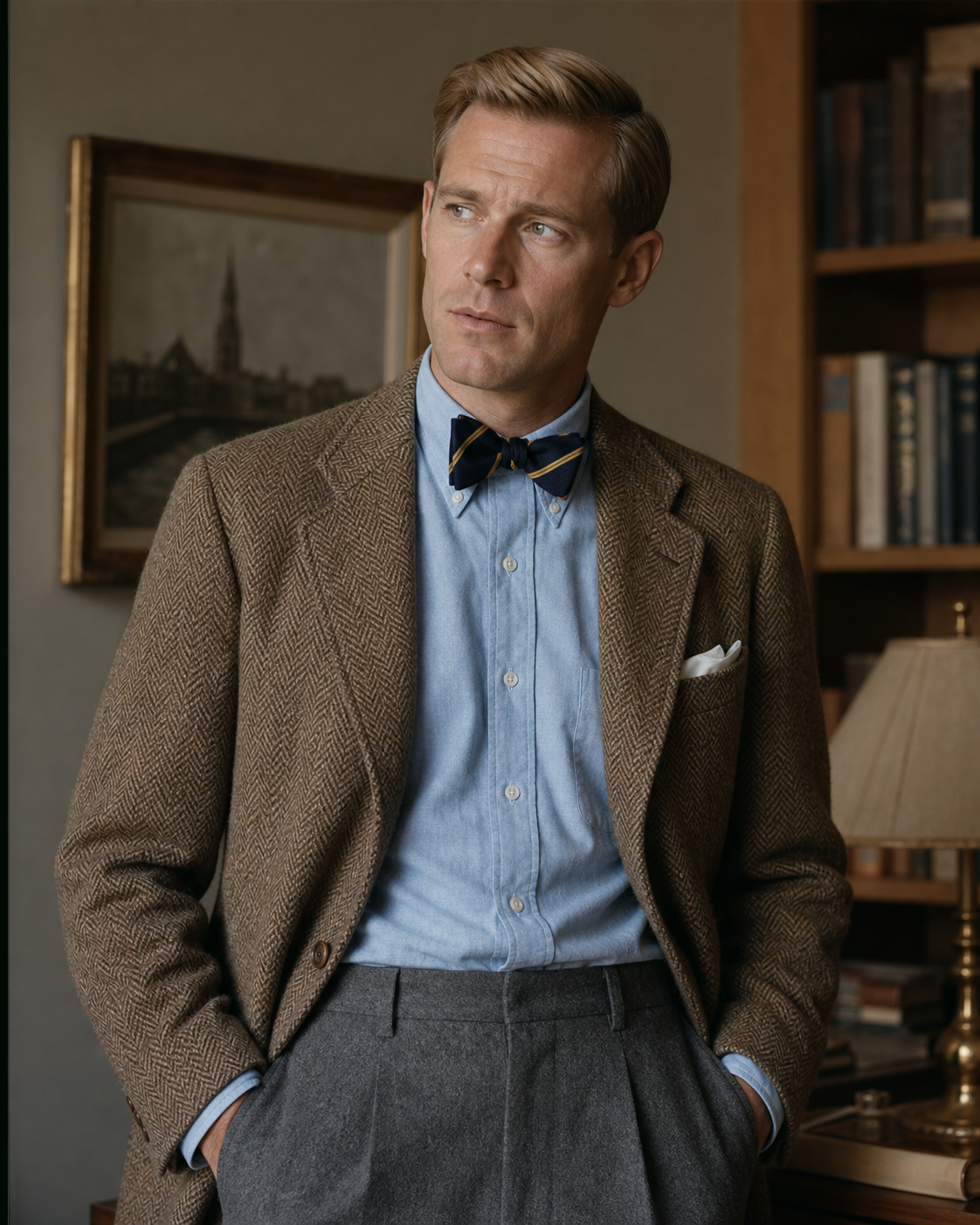 Brown tweed sport coat.